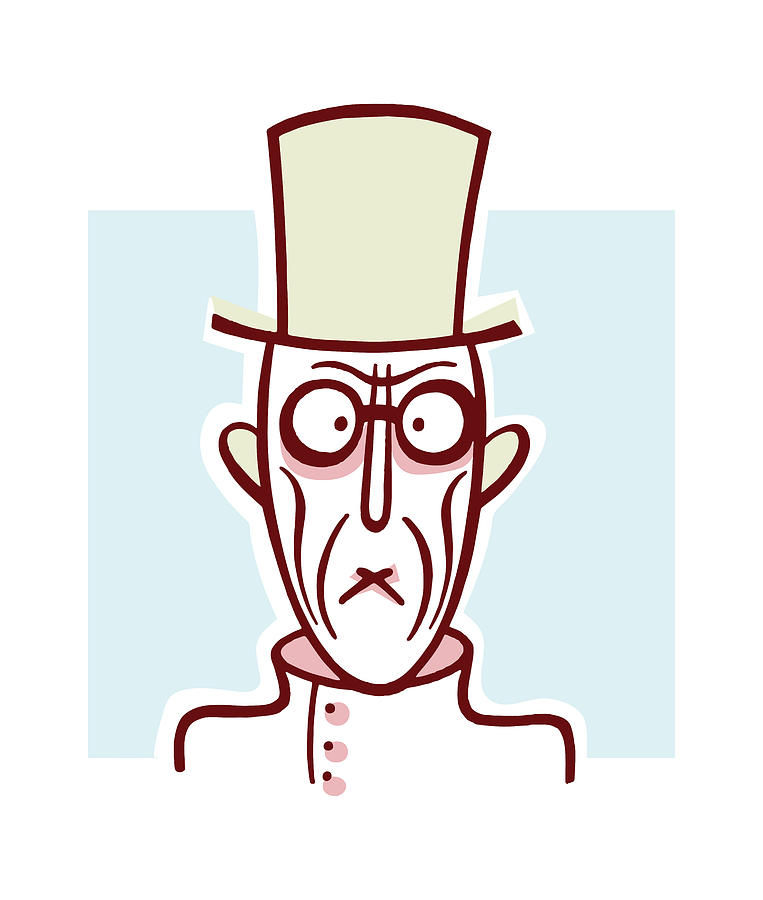 Vintage Drawing - Man in Top Hat with Crossed Eyes by CSA Images