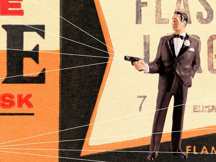Vintage Drawing - Man in Tuxedo Holding Gun by CSA Images