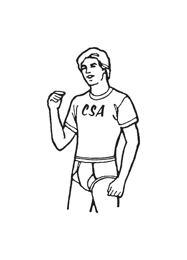 Black And White Drawing - Man in Undergarments with CSA Tee by CSA Images