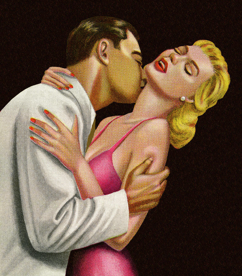 Vintage Drawing - Man Kissing a Woman by CSA Images