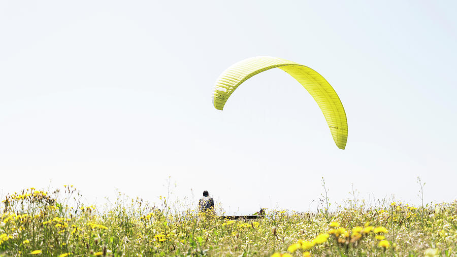 Man Observing Paraglider Digital Art by Andrew Lever