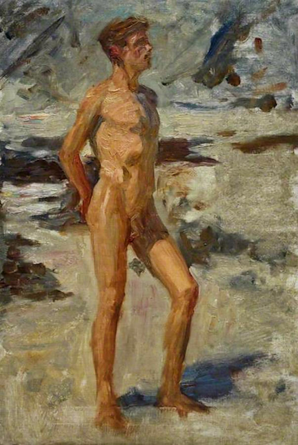 Henry Scott Tuke Painting - Man on a Beach by Henry Scott Tuke 