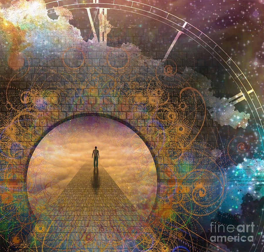 Space Digital Art - Man On Path And Doorway With Aged Clock by Bruce Rolff Space Digital Art - Man On Path And Doorway With Aged Clock by Bruce Rolff