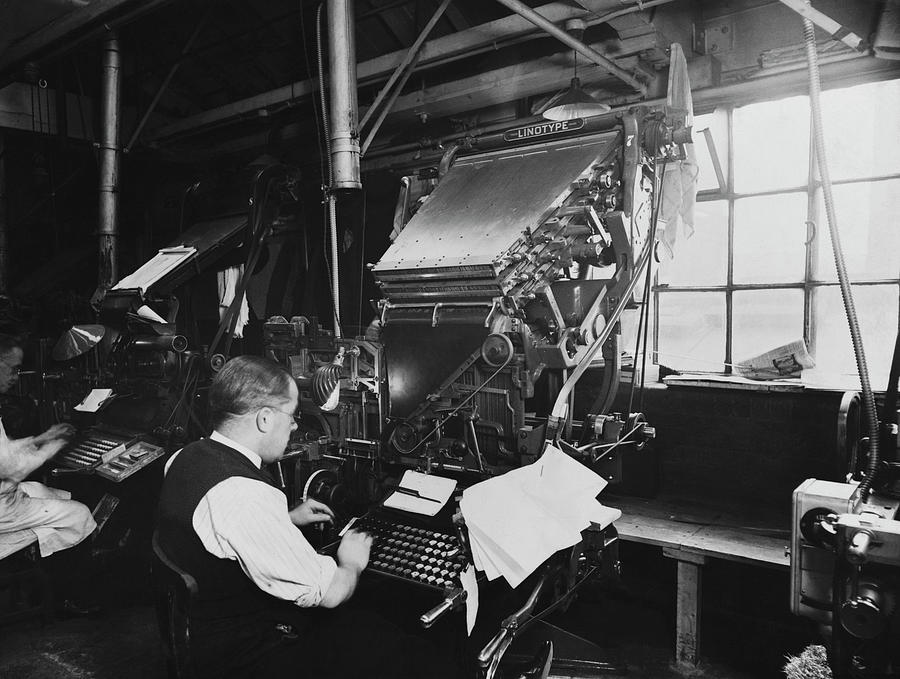 Man Operates Linotype Machine Photograph by Hulton Deutsch
