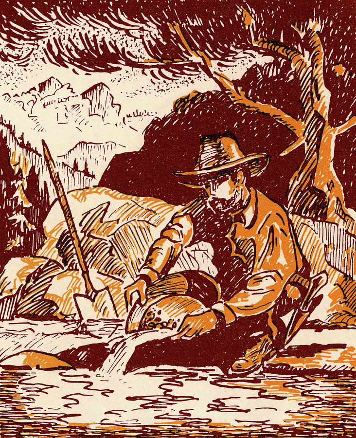 Nature Drawing - Man Panning For Gold by CSA Images