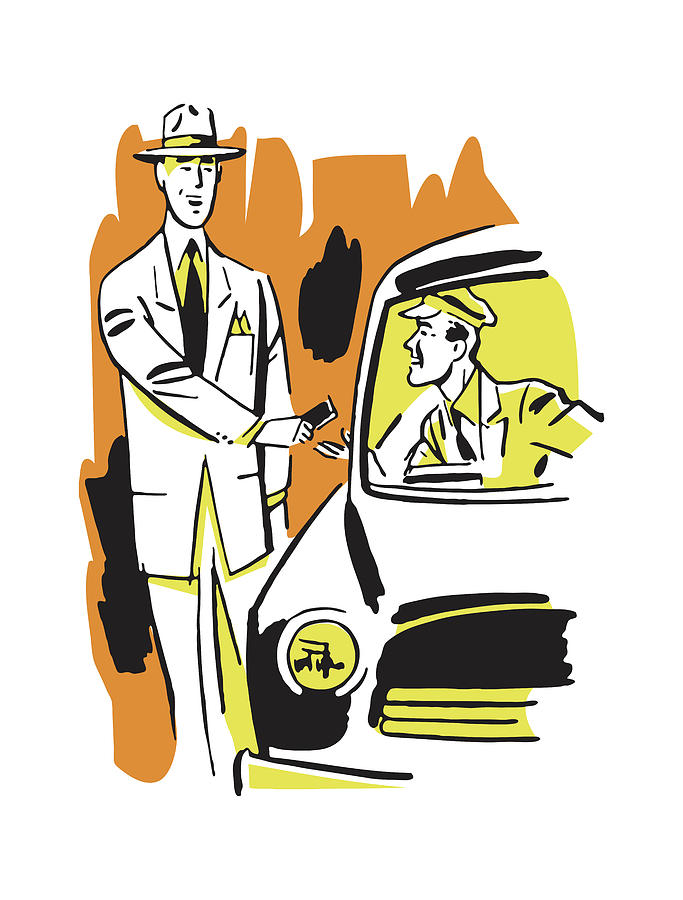 Transportation Drawing - Man Paying Driver by CSA Images