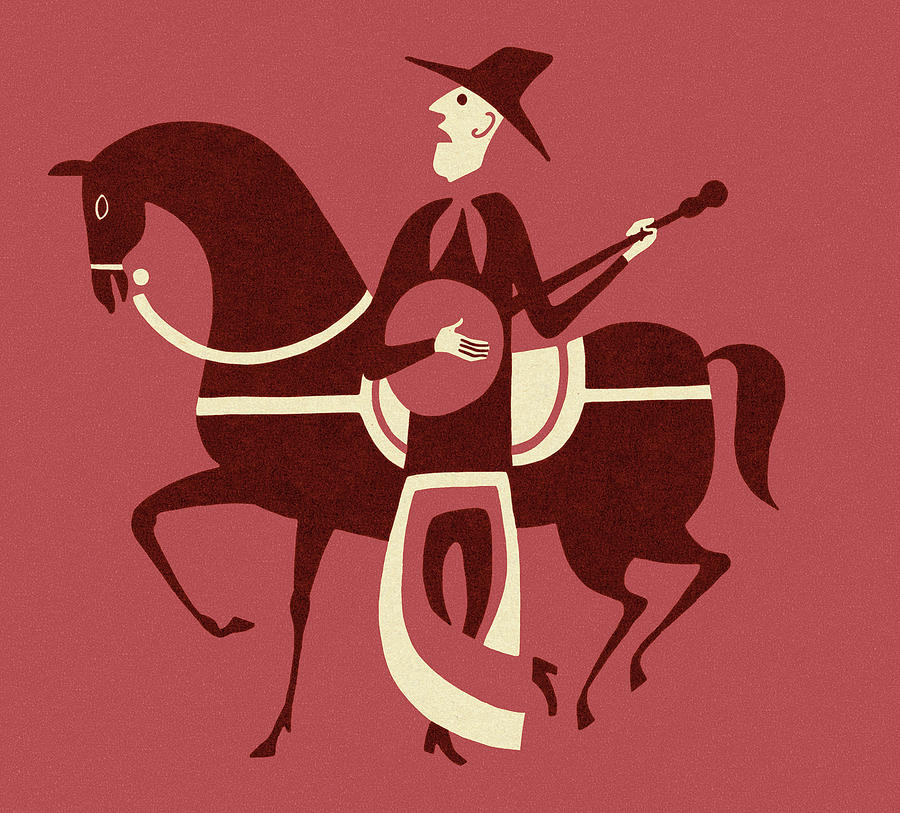 Music Drawing - Man Playing a Banjo in Front of a Horse by CSA Images