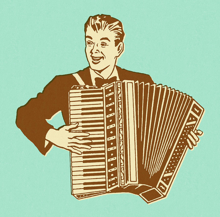 Music Drawing - Man Playing Accordian by CSA Images