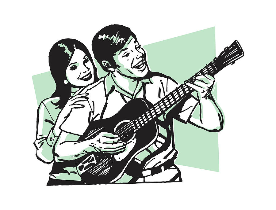 Music Drawing - Man Playing Guitar While Woman Looks On by CSA Images
