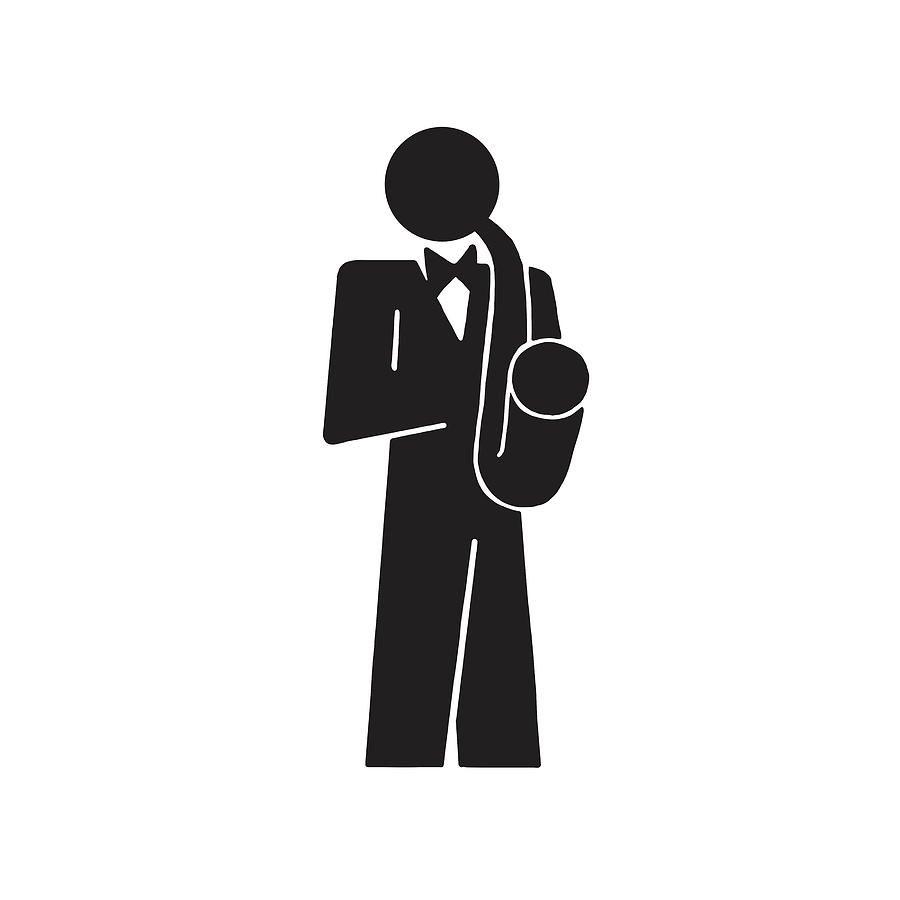 Black And White Drawing - Man Playing Saxophone Icon by CSA Images