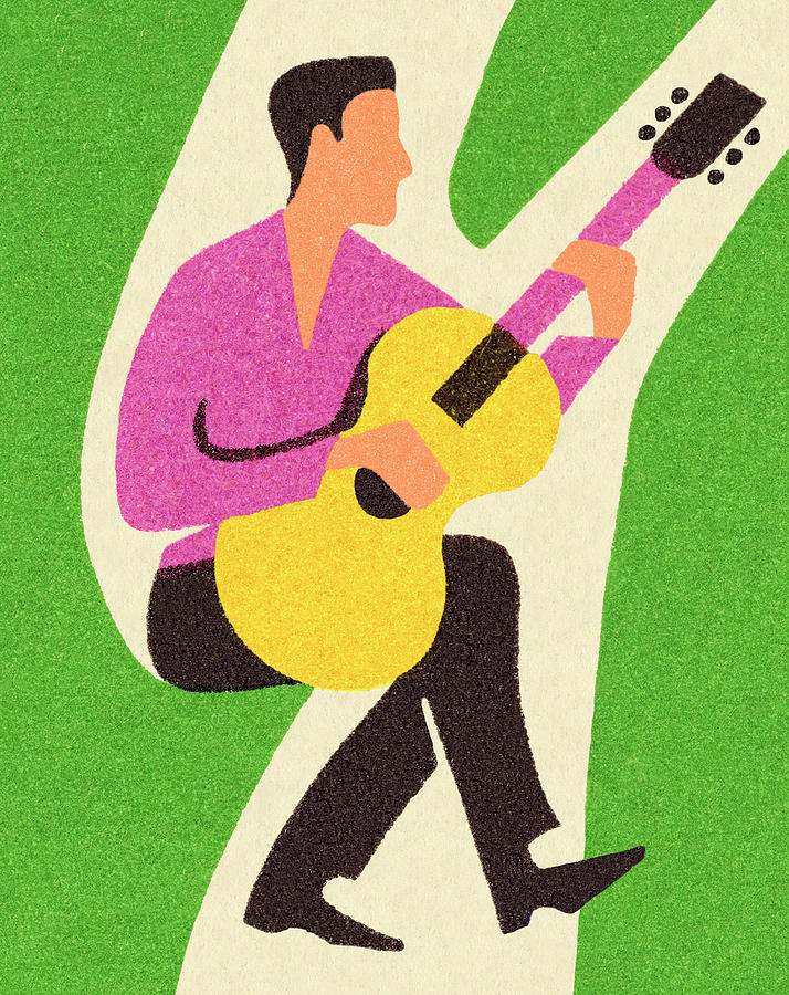 Music Drawing - Man Playing the Guitar by CSA Images
