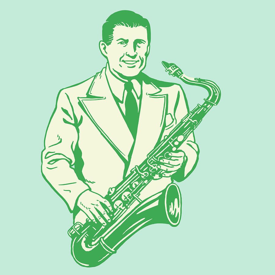 Jazz Drawing - Man Playing the Saxophone by CSA Images