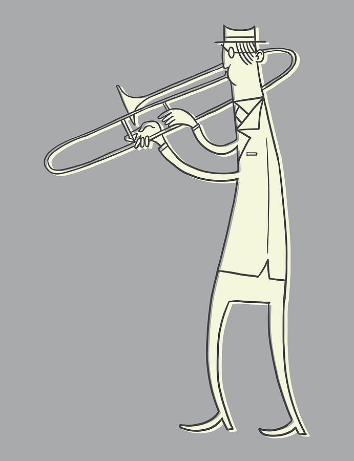Music Drawing - Man Playing Trombone by CSA Images
