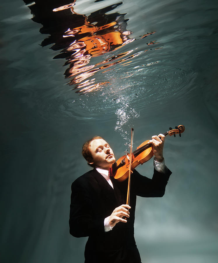 Man Playing Violin Underwater Photograph by Henrik Sorensen
