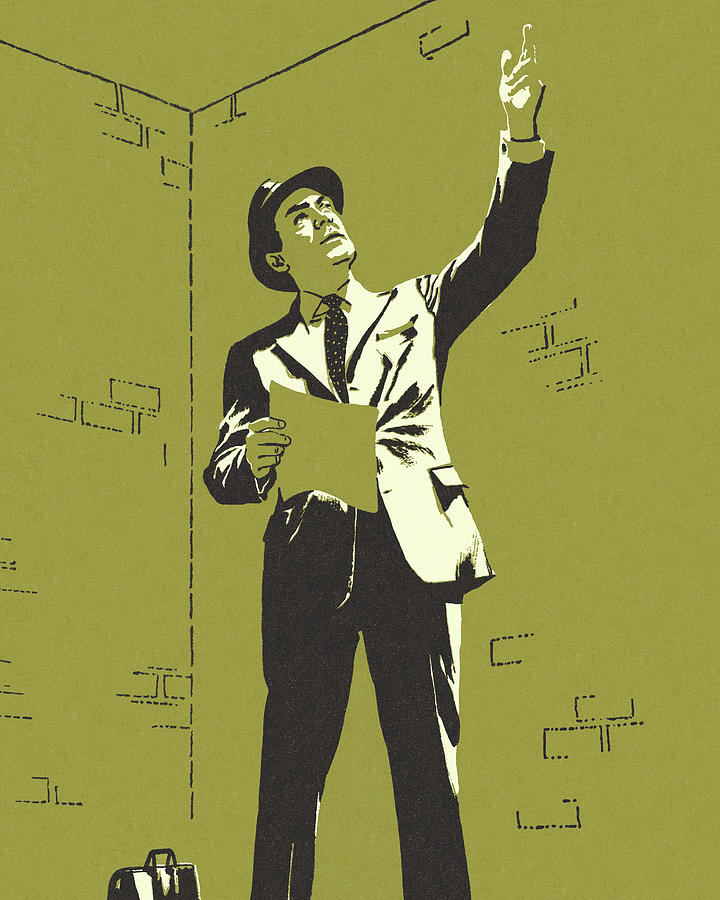 Vintage Drawing - Man Pointing Upward by CSA Images