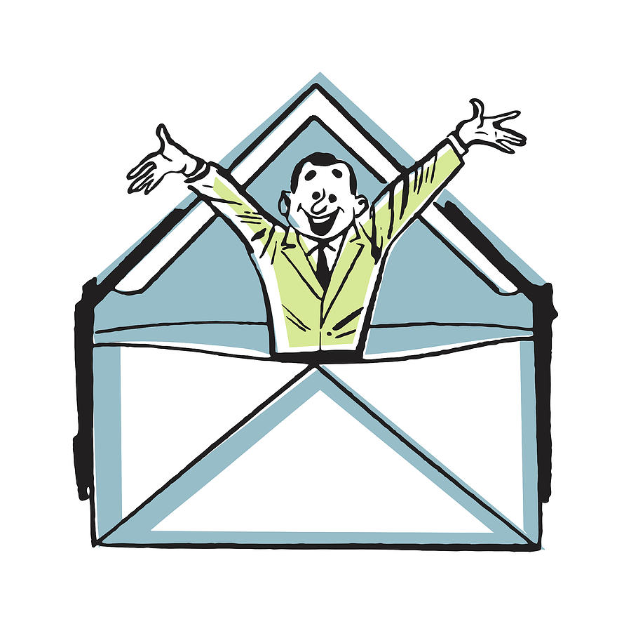 Vintage Drawing - Man Popping out of Envelope by CSA Images