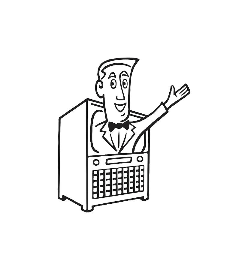 Black And White Drawing - Man Popping out of Television by CSA Images