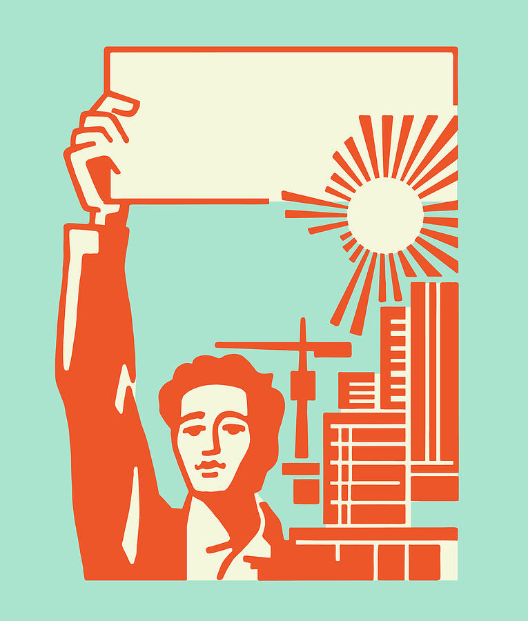 Architecture Drawing - Man Raising a Sign by a City by CSA Images