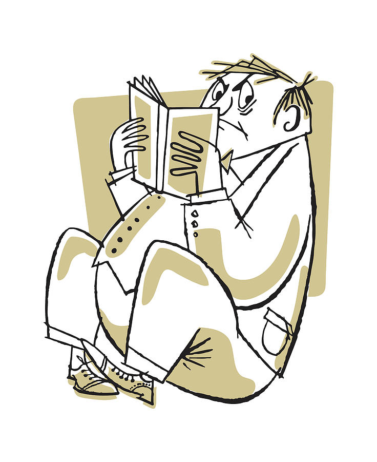 Vintage Drawing - Man Reading a Book by CSA Images