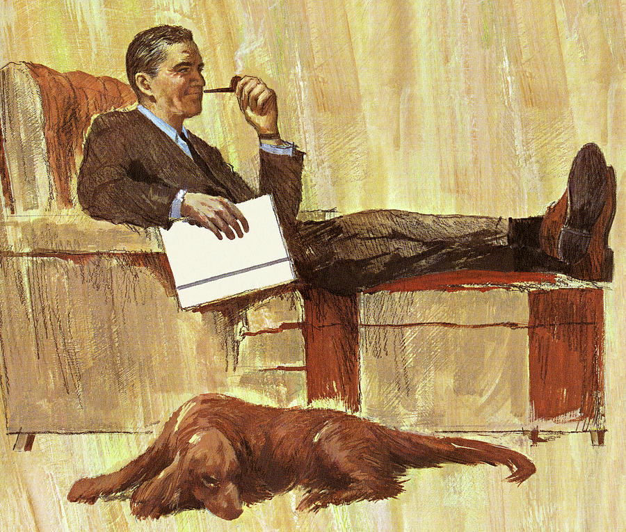 Vintage Drawing - Man Relaxing in a Chair by CSA Images