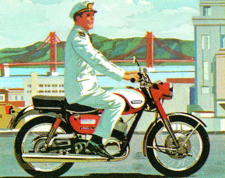 San Francisco Drawing - Man Riding a Motorcycle in San Francisco by CSA Images