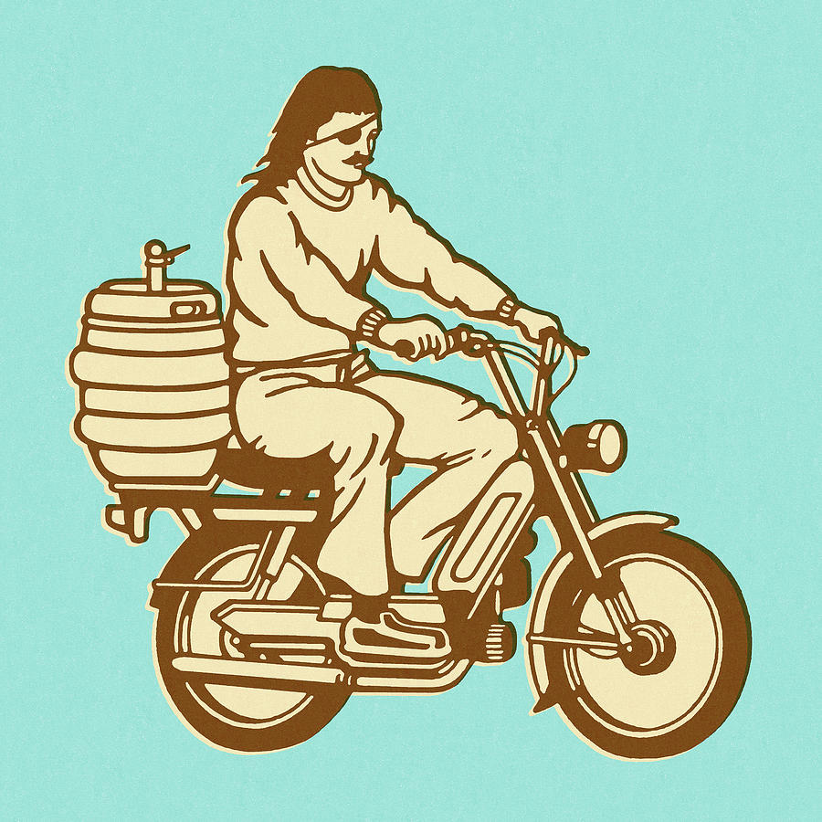 Beer Drawing - Man Riding Moped With Keg on the Back by CSA Images