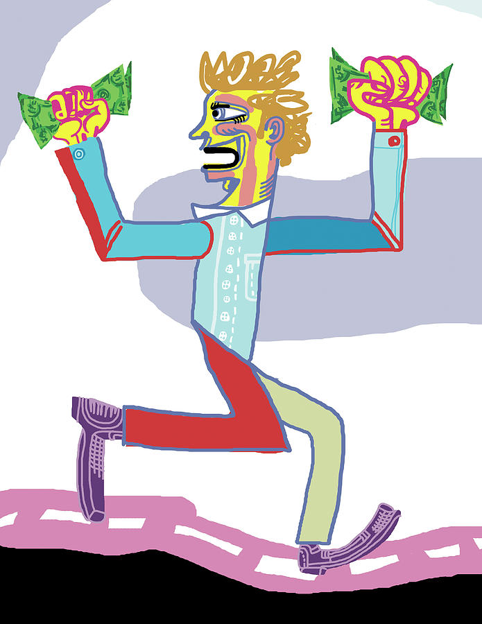 Vintage Drawing - Man Running with Money by CSA Images