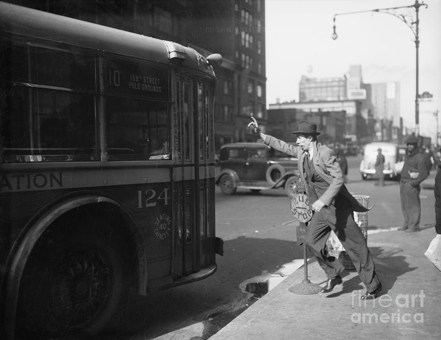 Man Rushing To Catch Bus, New York Photograph by Bettmann