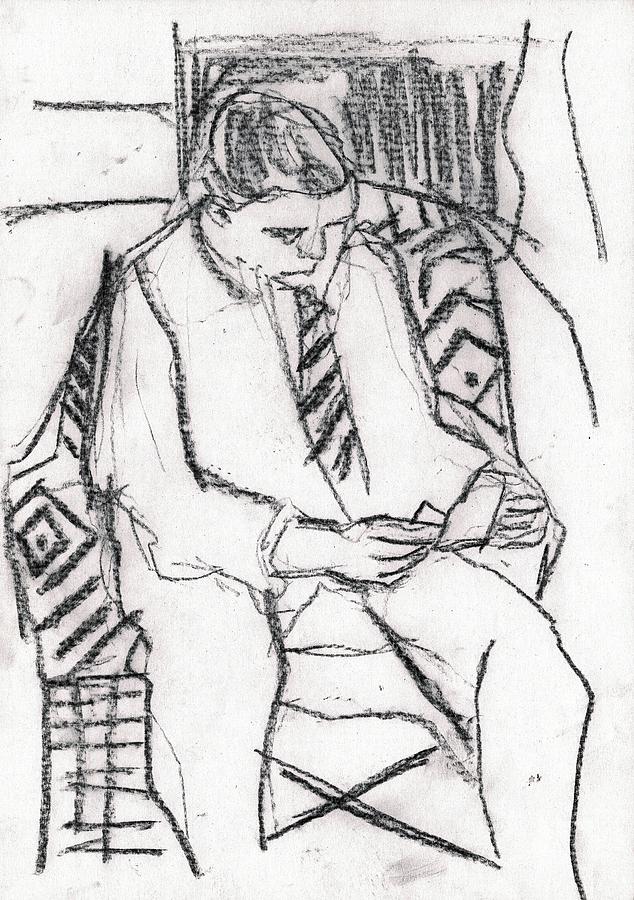 Man sat on a couch Drawing by Edgeworth Johnstone