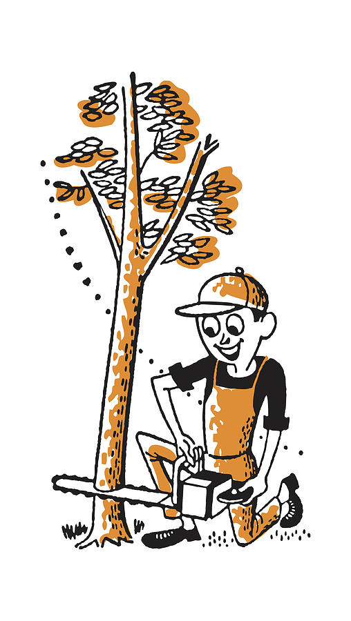 Nature Drawing - Man Sawing Down a Tree by CSA Images