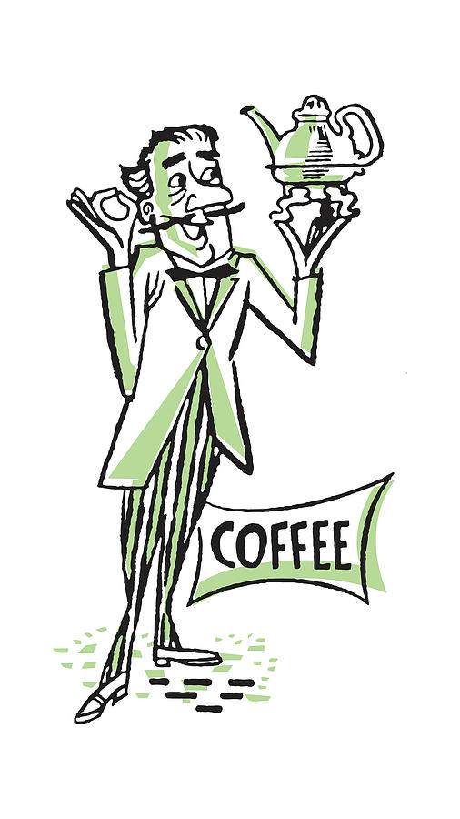 Coffee Drawing - Man Serving Exquisite Coffee by CSA Images