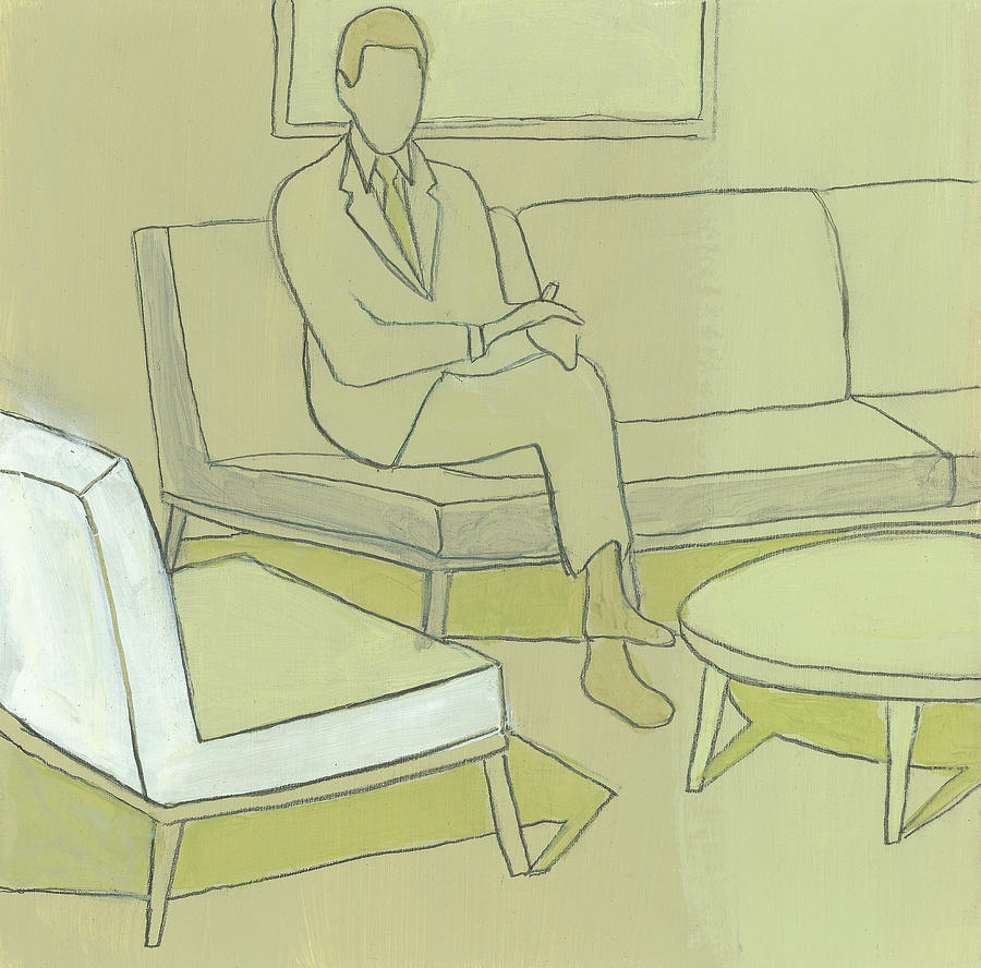 Davenport Drawing - Man Sitting in Living Room by CSA Images