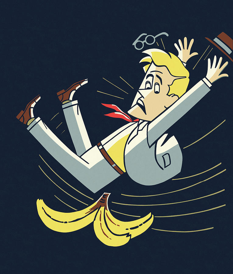 Fall Drawing - Man Slipping on a Banana Peel by CSA Images