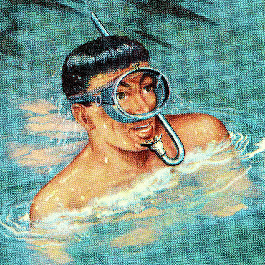 Goggle Drawing - Man Snorkeling by CSA Images