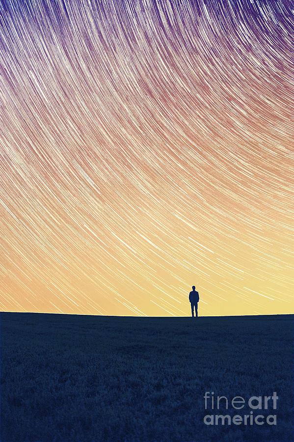 Man Standing On Hill, Star Trails Above Photograph by Ben K Adams