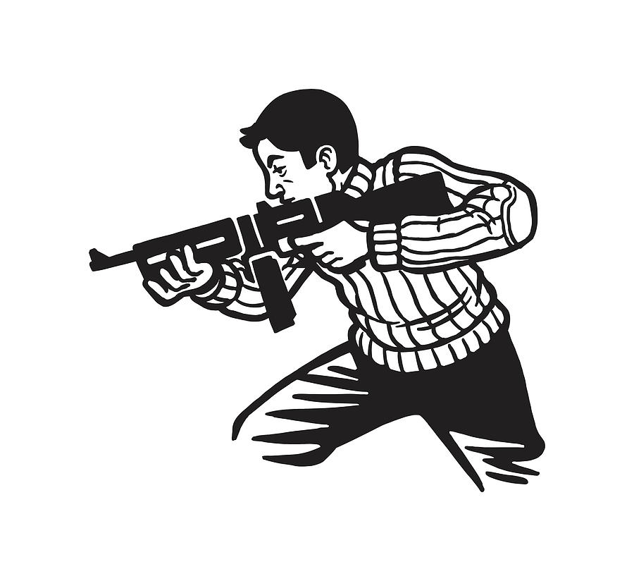 Man Using Automatic Rifle Drawing by CSA Images - Pixels