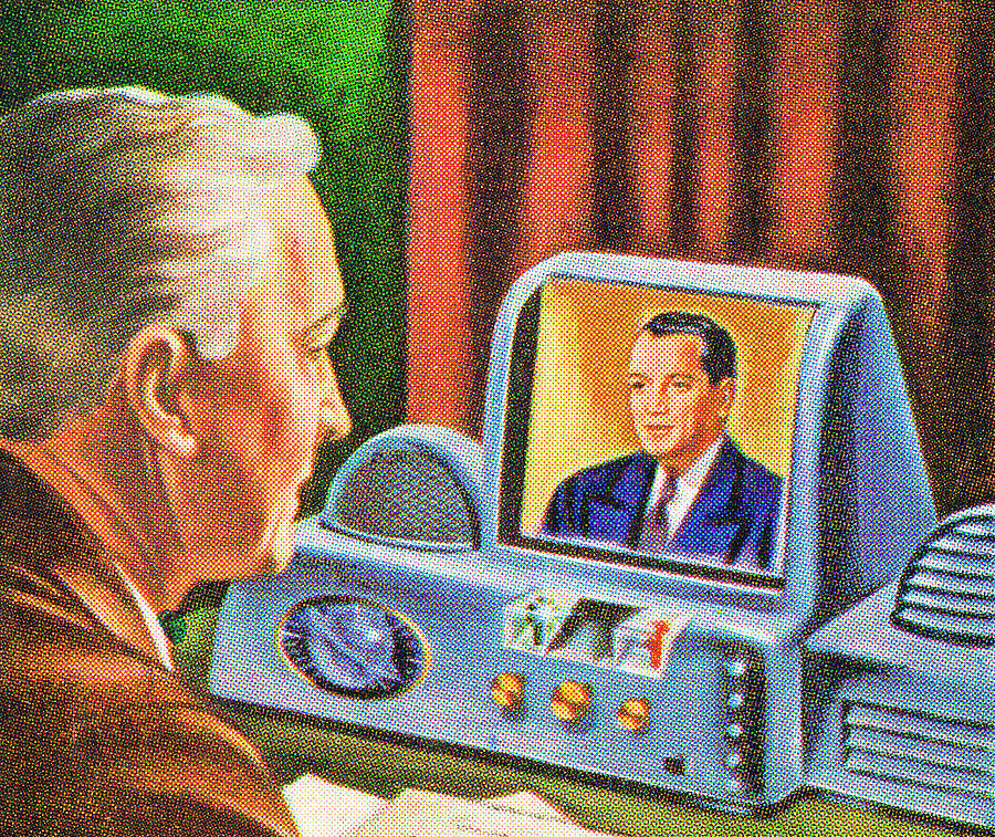 Vintage Drawing - Man Using Videophone by CSA Images