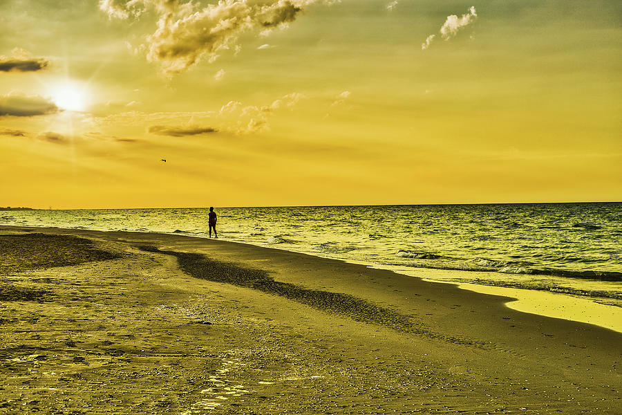 Man Walking On Beach At Sunset Photograph by Vivida Photo PC