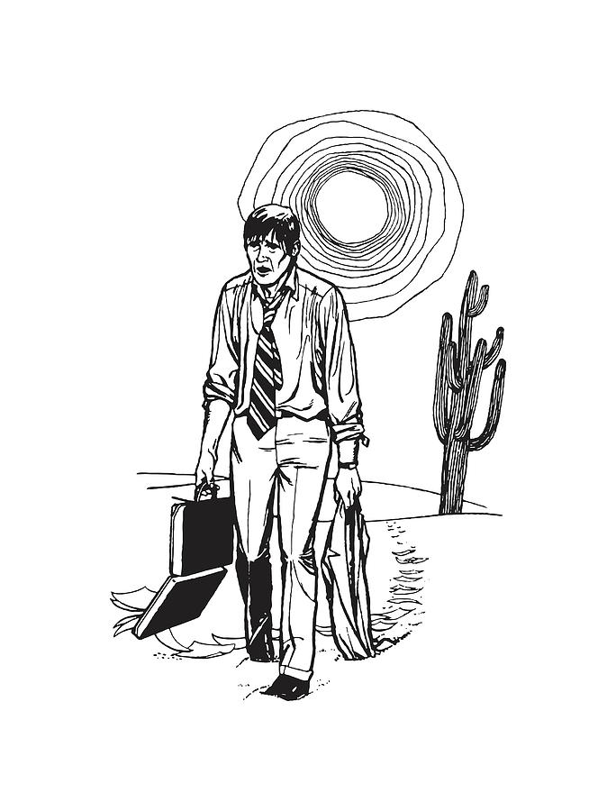 Vector of a Cartoon Sick Man Walking Around a Fever - Line Drawing by  toonaday - #759