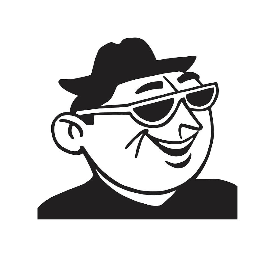 Black And White Drawing - Man Wearing Sunglasses and Hat by CSA Images
