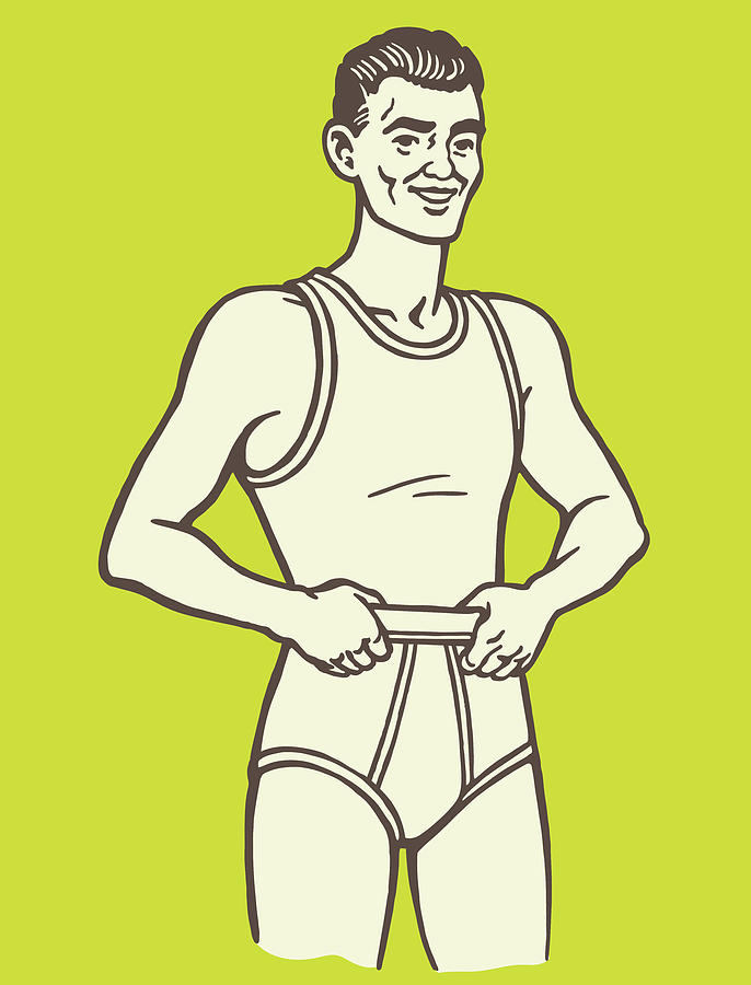 Vintage Drawing - Man Wearing Underwear by CSA Images