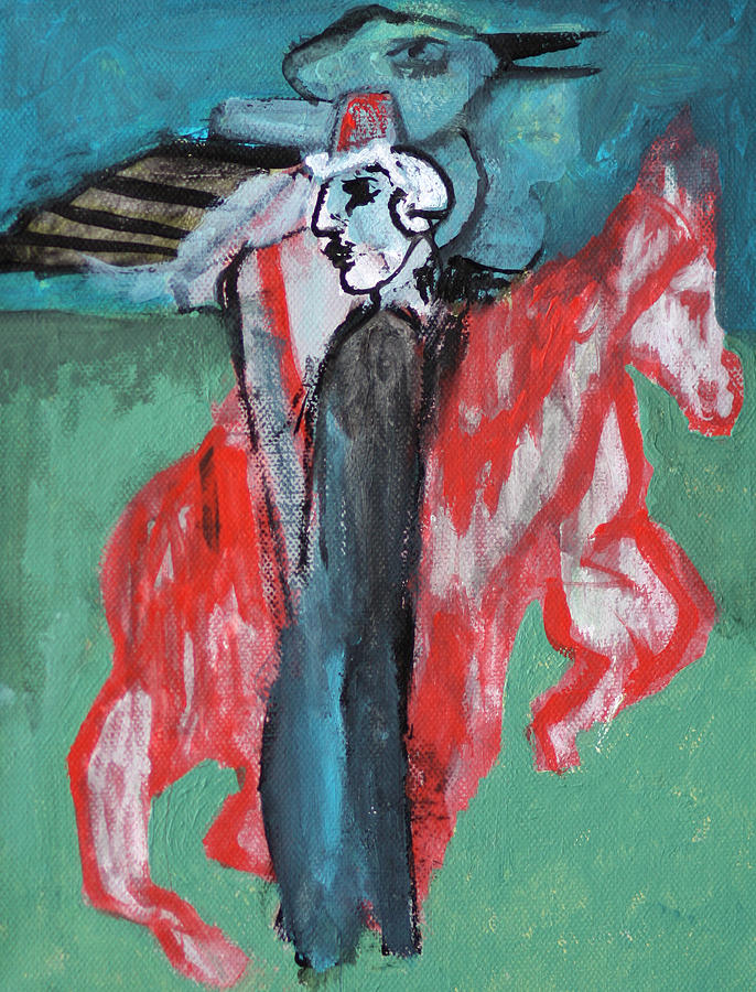 Man with a horse and a bird Painting by Edgeworth Johnstone
