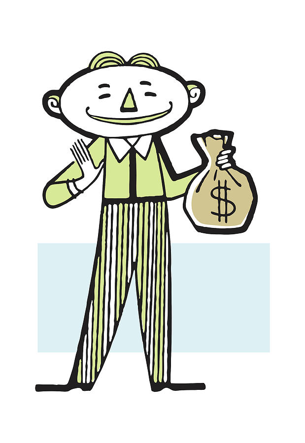 Vintage Drawing - Man with Bag of Money by CSA Images
