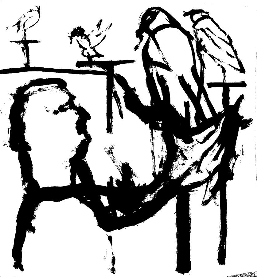 Man with birds Drawing by Edgeworth Johnstone