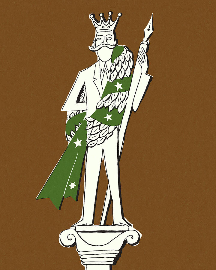 Vintage Drawing - Man with Crown and Wreath Standing on a Pedestal by CSA Images
