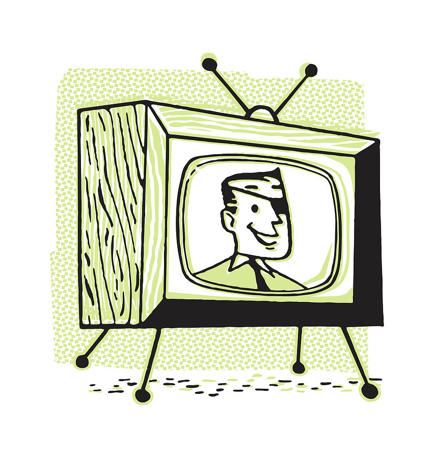 Vintage Drawing - Man with Eye Patch on Television by CSA Images