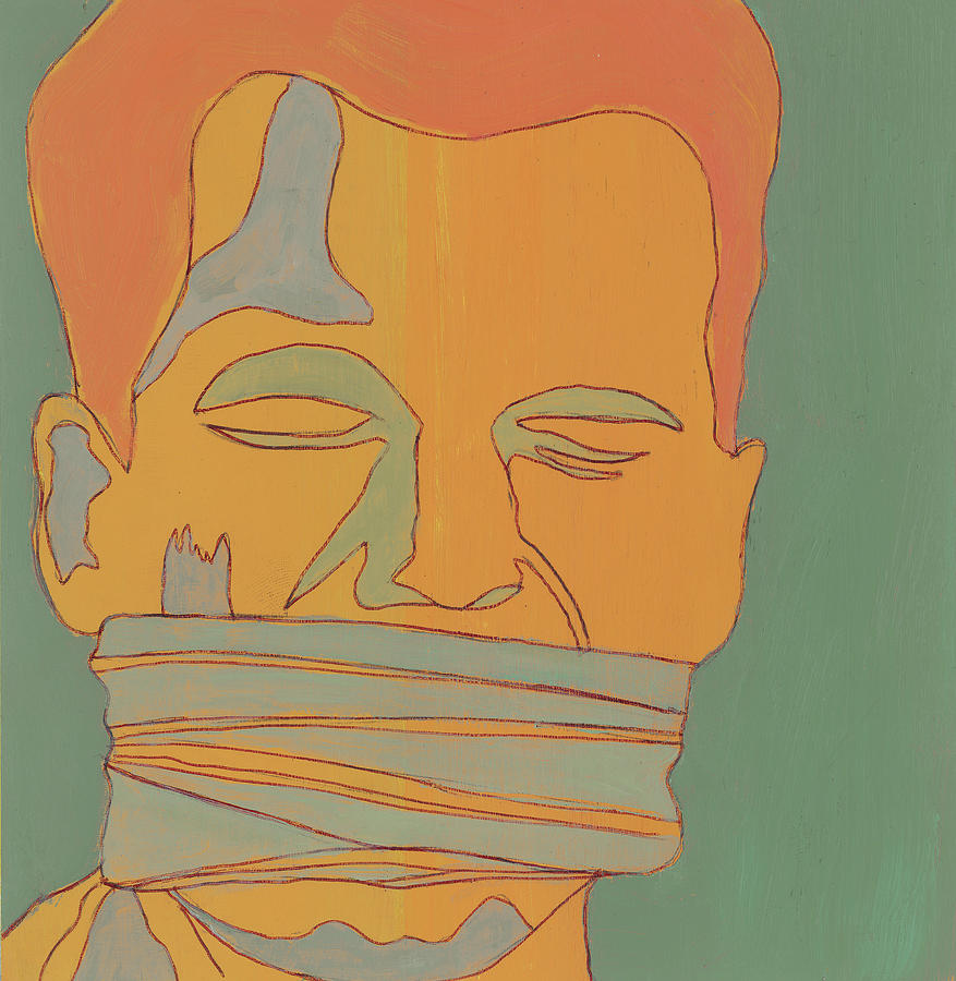 Man with Gagged Mouth Drawing by CSA Images - Pixels