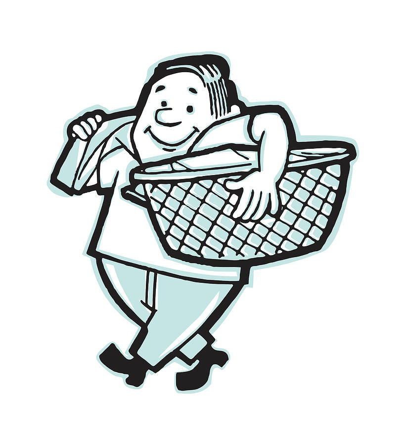 Vintage Drawing - Man with Laundry Bag and Basket by CSA Images