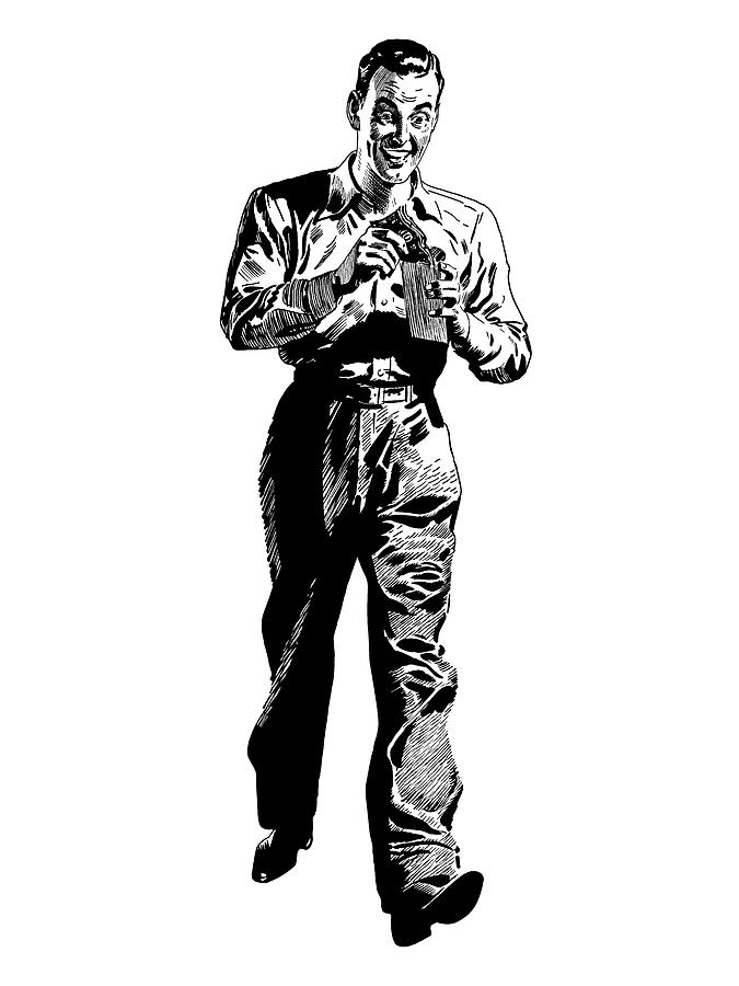 Black And White Drawing - Man With Money Walking by CSA Images
