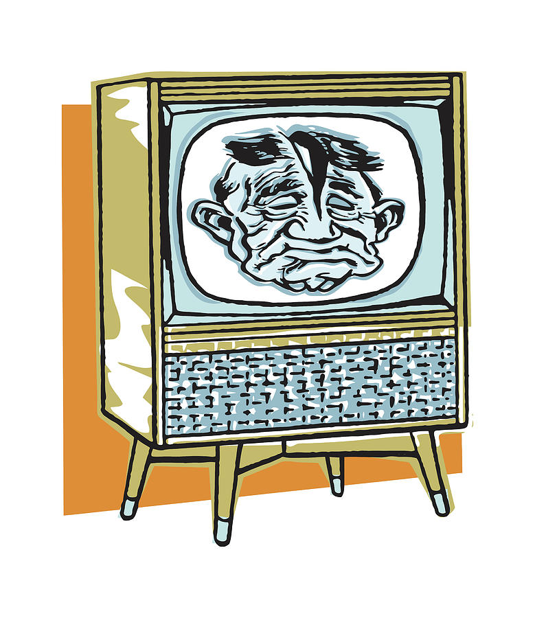 Vintage Drawing - Man with Split Head on Television by CSA Images